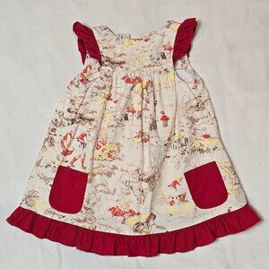 Girls Toile Print Ruffle Dress with Pockets – Size Unknown (See Measurements)